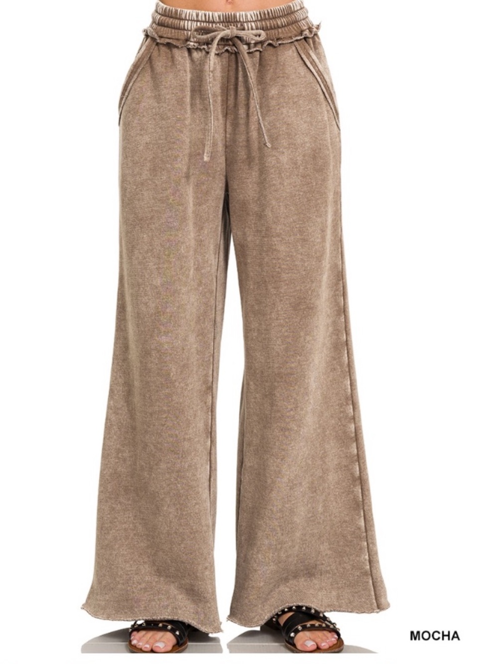 241 Zenana mocha ACID WASH FLEECE
PALAZZO SWEATPANTS
POCKETS - Picture 1 of 2